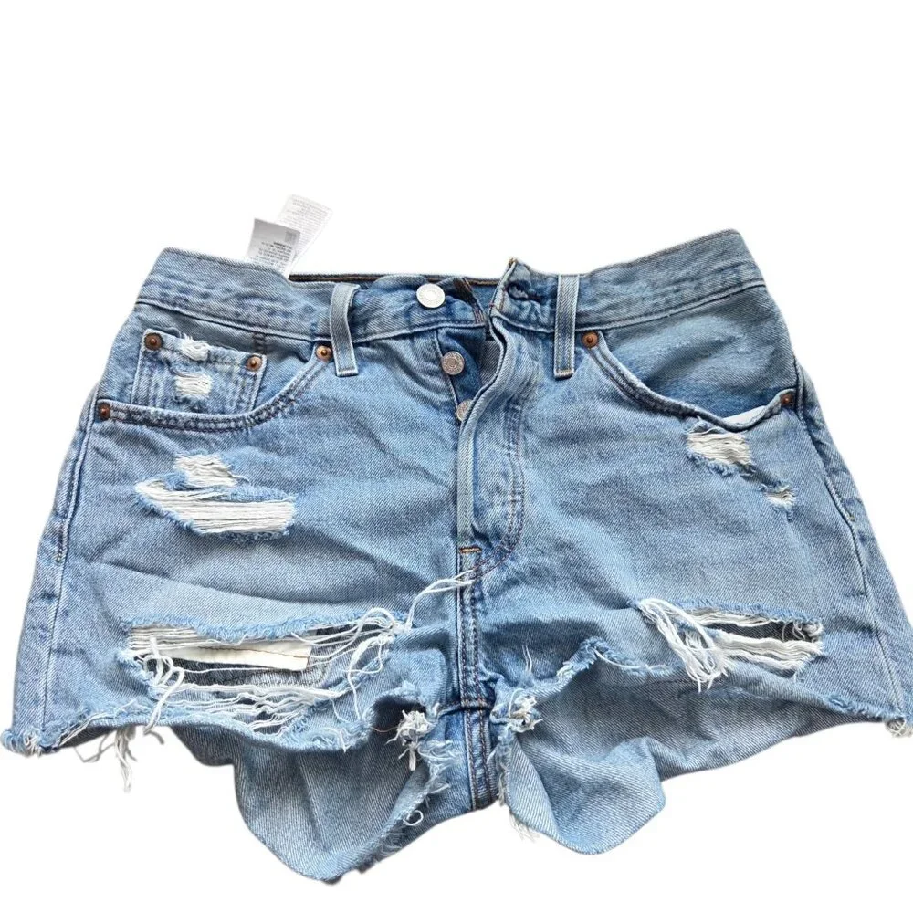 Levi's 501 Shorts Womens 27 Button Fly Cutoff Denim Jean Distressed - Picture 1 of 5